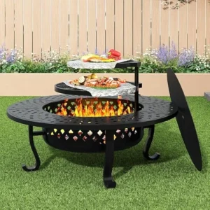 Outdoor Wood Burning Firepit with Lid