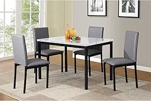 5 Piece Citico Metal Dinette Set with Laminated Faux Marble Top