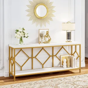 Narrow Long Console Table with Storage Shelves
