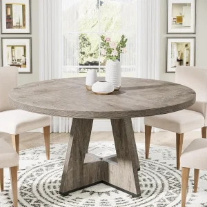 Round Dining Table Wood Kitchen Table for Dining Room 47" inch