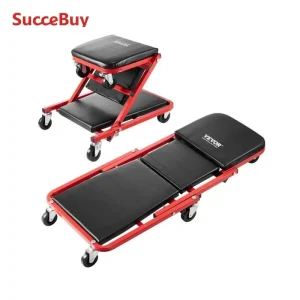 Folding Mechanic Creeper Stool with 6 Wheels Tool Tray Padded Seat Garage Shop Home