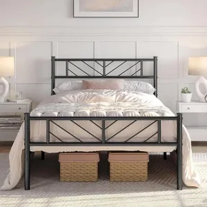 Twin Size Platform Bed Frame with Arrow Design Headboard