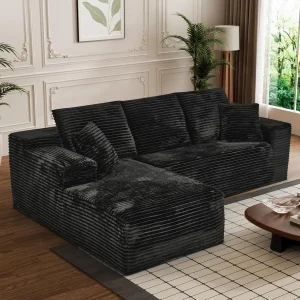 L Shaped Boneless Black Couches for Living Room