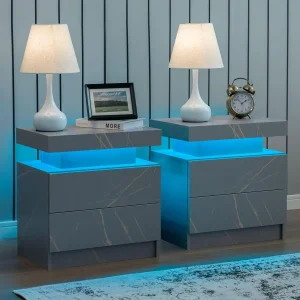 Night Stand Set of 2 LED Lights, with 2 drawers