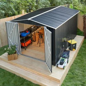 8 x 12 FT Outdoor Storage Shed, Metal Garden Shed with Updated Frame Structure