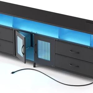 Entertainment Center with Charging Station and LED Light