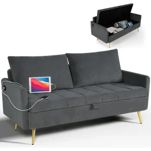 60" W Velvet Loveseat Sofa Couch with Storage