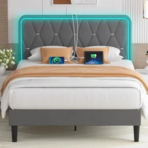 LED Queen Size Bed Frame with Headboard Adjustable Lights