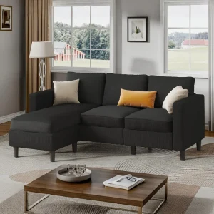 Small Sectional Sofa Couch, 3 Seat L Shaped Couches with Ottoman