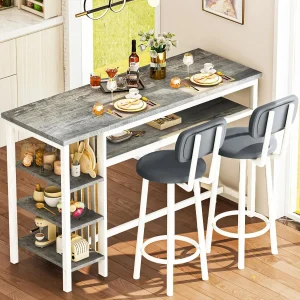 Counter Height 3-Piece Bar Table & Chairs Set with Storage Shelves.