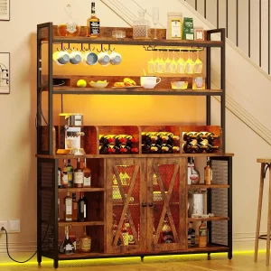 3-Tiers Liquor Cabinet Bar for Home, Dining Room, Kitchen, Vintage Brown