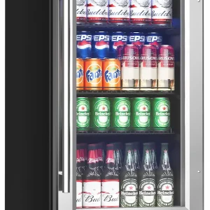 15 Inch Beverage Refrigerator Under Counter - 126 Cans Beverage Fridge with Glass Door for Beer Wine Soda.
