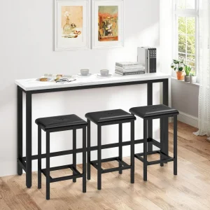 4-Piece Bar Table and Chairs Set with 3 PU Upholstered Bar Stools.