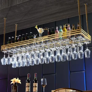 Adjustable Hanging Wine Rack with Acrylic Board for Bar, Cafe, and Kitchen.